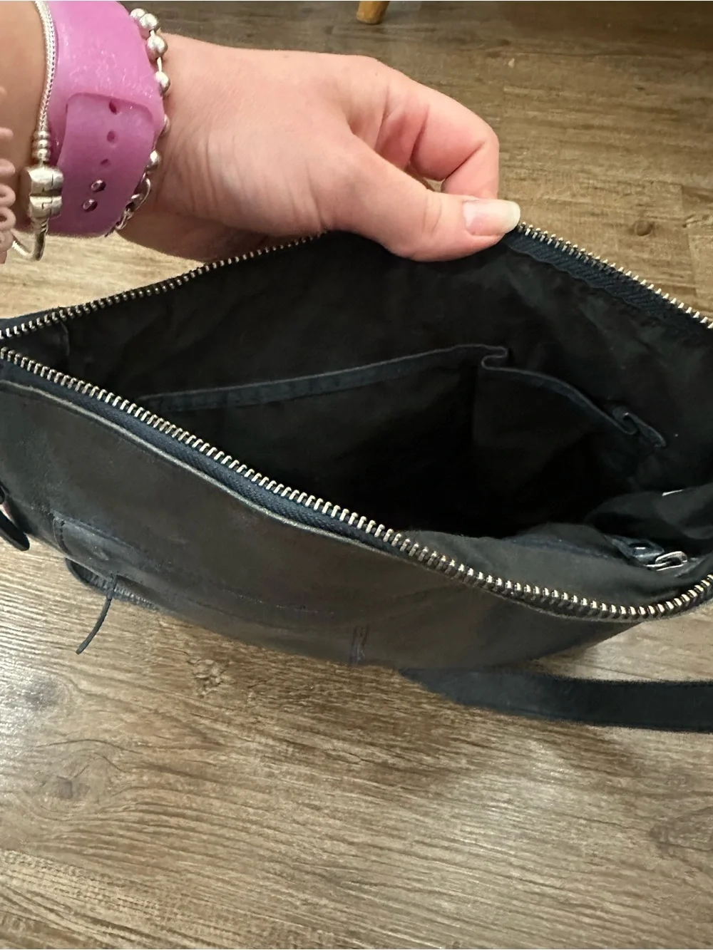 Woven Leather Shoulder Bag in Dark Slate